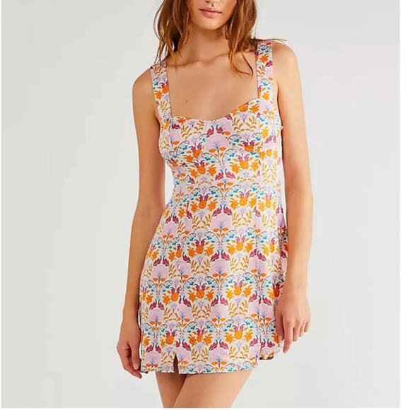 Free People | Sasha Mini Dress Floral Sweetheart Neck Boho Bohemian Small - Picture 1 of 9
